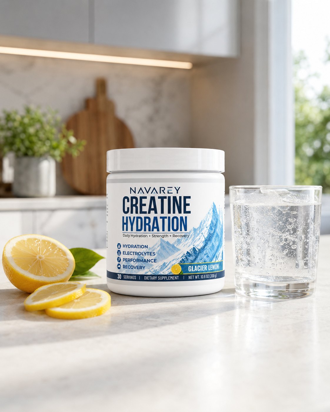 NAVAREY tub on kitchen counter with lemon and water